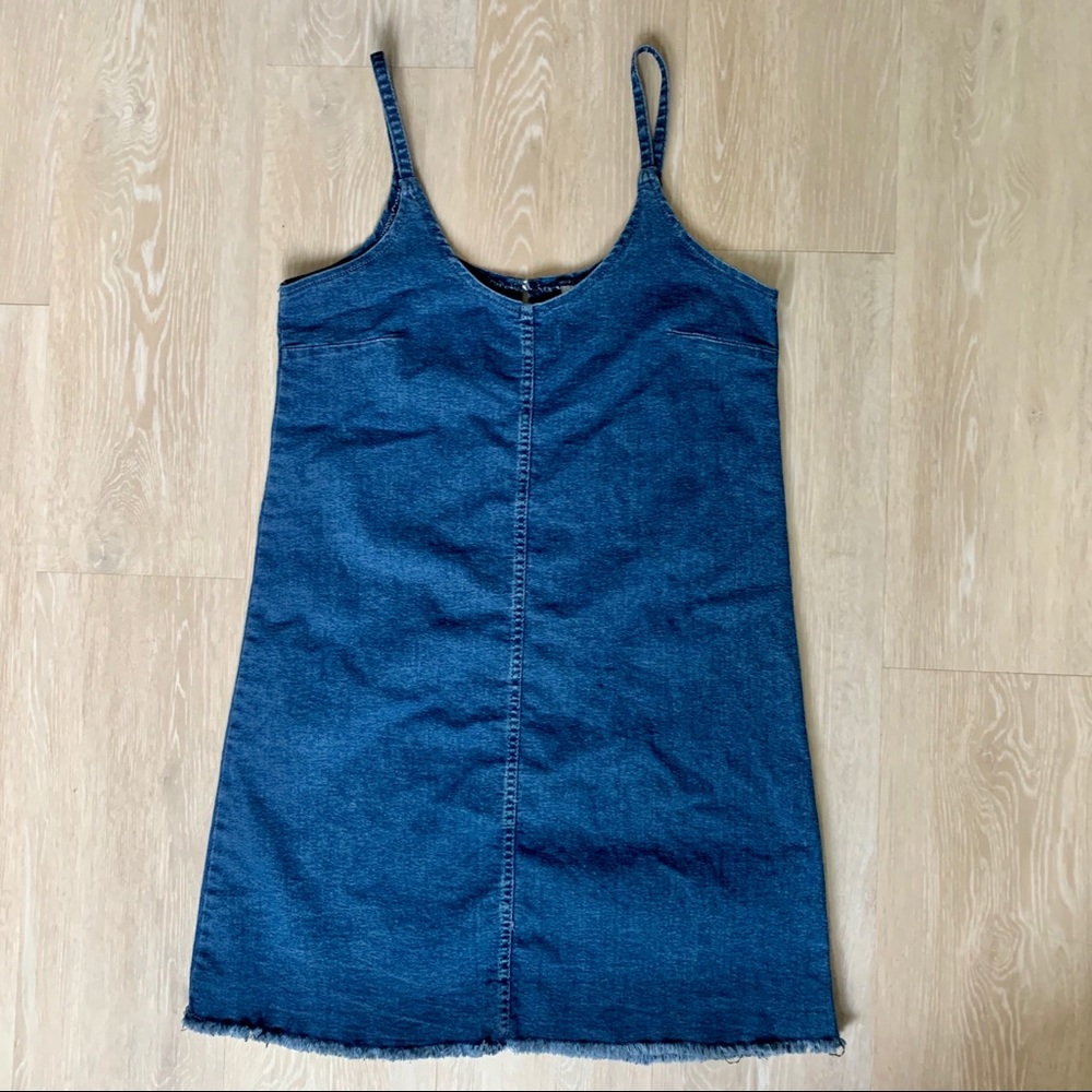 Blue jean mini dress with spaghetti straps